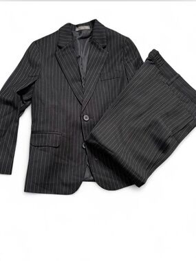 Boys Black Pinstripe Suit Jacket & Trousers Sz 7